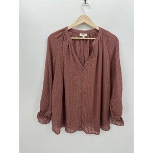 Umgee Womens Rust Red Peasant Button Front Blouse Size L Boho Cottagecore